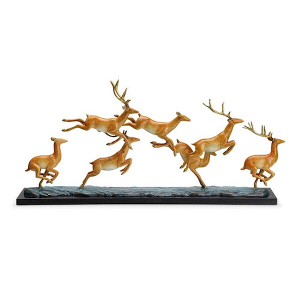 Running One Piece Statue Leaping Deer Herd Stags Wildlife Hunting Art